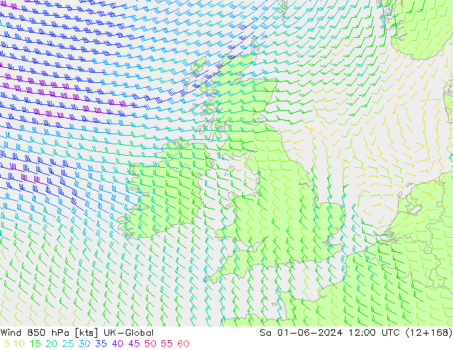 Wind 850 hPa UK-Global So 01.06.2024 12 UTC