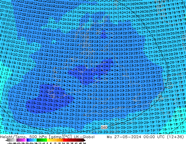 Height/Temp. 500 гПа UK-Global пн 27.05.2024 00 UTC