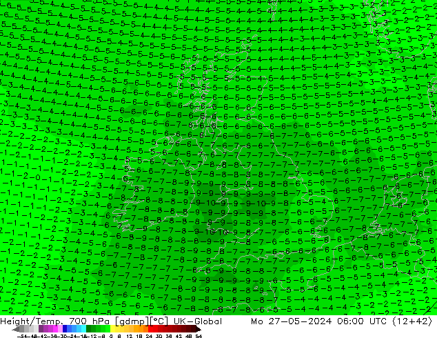 Height/Temp. 700 hPa UK-Global Mo 27.05.2024 06 UTC