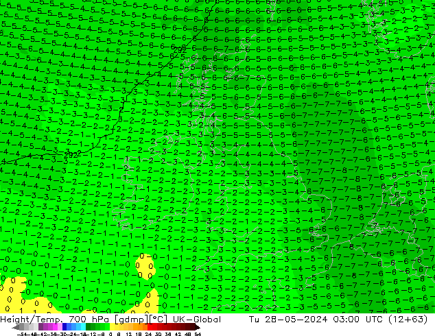 Hoogte/Temp. 700 hPa UK-Global di 28.05.2024 03 UTC