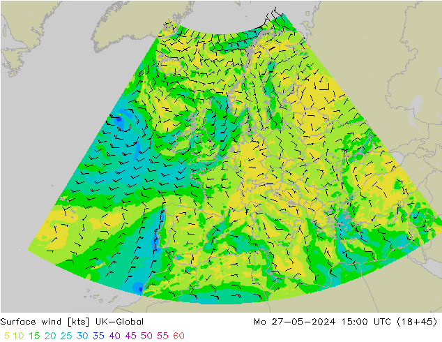 Surface wind UK-Global Po 27.05.2024 15 UTC