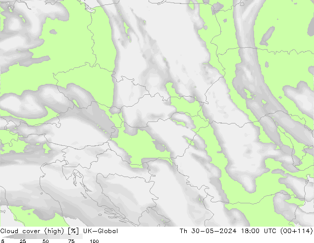 Cloud cover (high) UK-Global Th 30.05.2024 18 UTC