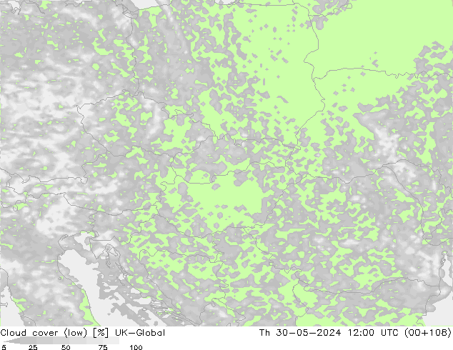 Cloud cover (low) UK-Global Th 30.05.2024 12 UTC