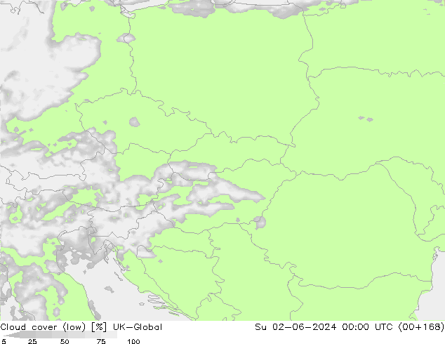 Cloud cover (low) UK-Global Su 02.06.2024 00 UTC