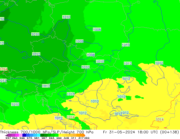 Thck 700-1000 hPa UK-Global ven 31.05.2024 18 UTC