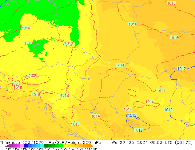 Espesor 850-1000 hPa UK-Global mié 29.05.2024 00 UTC