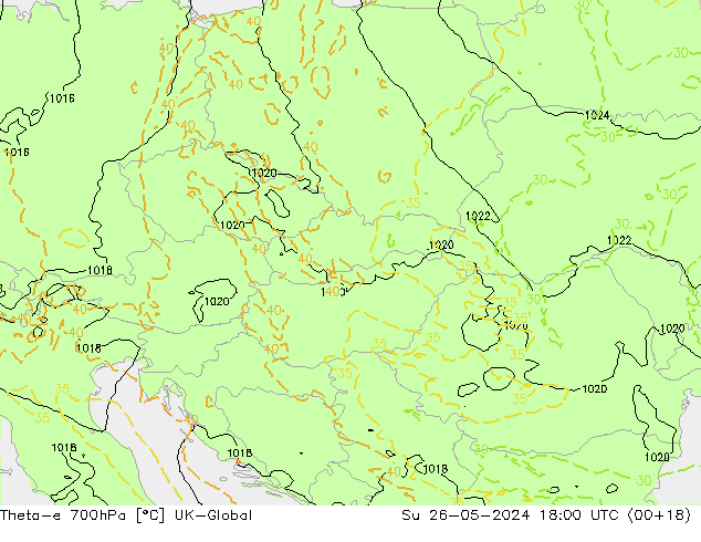 Theta-e 700hPa UK-Global So 26.05.2024 18 UTC