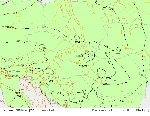 Theta-e 700hPa UK-Global ven 31.05.2024 00 UTC