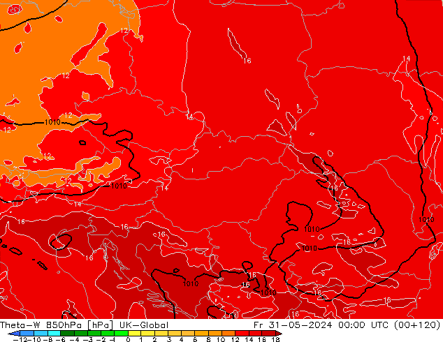 Theta-W 850гПа UK-Global пт 31.05.2024 00 UTC