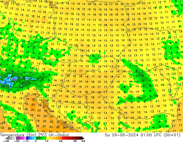 Temperaturkarte (2m) UK-Global So 26.05.2024 01 UTC