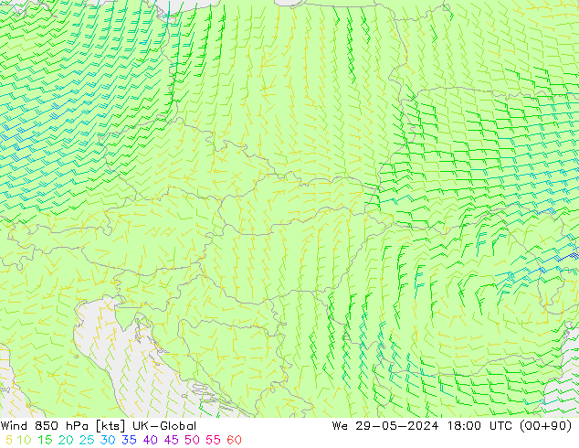 Wind 850 hPa UK-Global St 29.05.2024 18 UTC