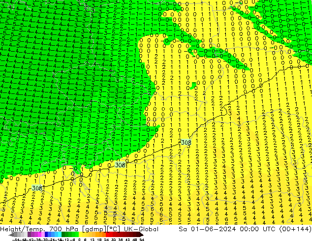 Height/Temp. 700 гПа UK-Global сб 01.06.2024 00 UTC