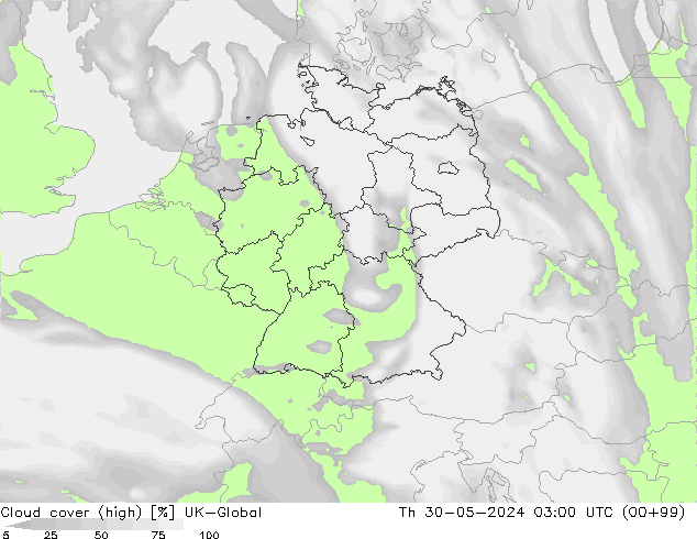 Cloud cover (high) UK-Global Th 30.05.2024 03 UTC