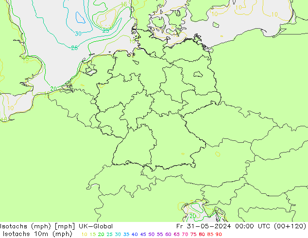 Isotachs (mph) UK-Global Fr 31.05.2024 00 UTC