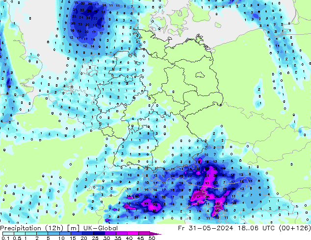 Yağış (12h) UK-Global Cu 31.05.2024 06 UTC