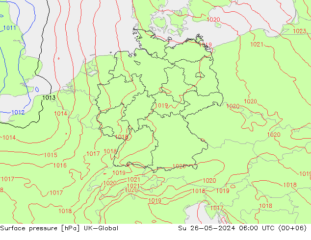 Surface pressure UK-Global Su 26.05.2024 06 UTC