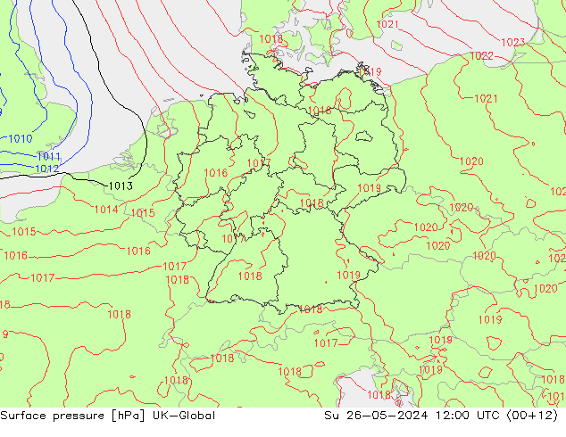 Surface pressure UK-Global Su 26.05.2024 12 UTC