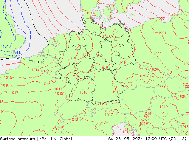 Presión superficial UK-Global dom 26.05.2024 12 UTC