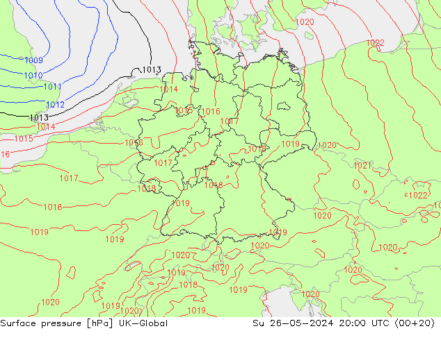 Atmosférický tlak UK-Global Ne 26.05.2024 20 UTC