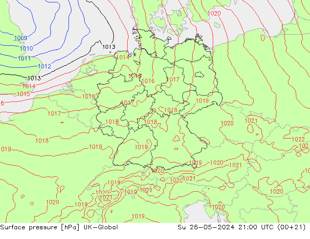 Presión superficial UK-Global dom 26.05.2024 21 UTC