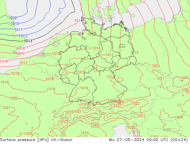 Surface pressure UK-Global Mo 27.05.2024 00 UTC