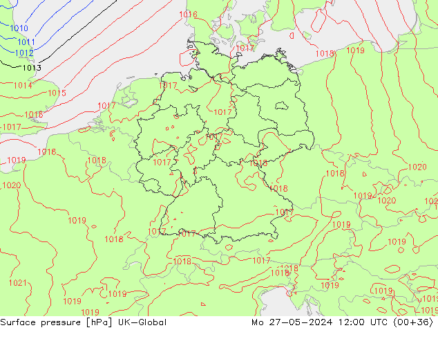 Surface pressure UK-Global Mo 27.05.2024 12 UTC