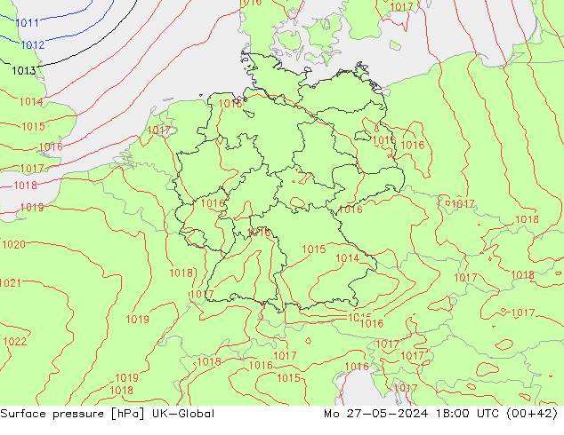 Surface pressure UK-Global Mo 27.05.2024 18 UTC