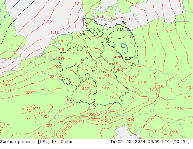 Surface pressure UK-Global Tu 28.05.2024 06 UTC