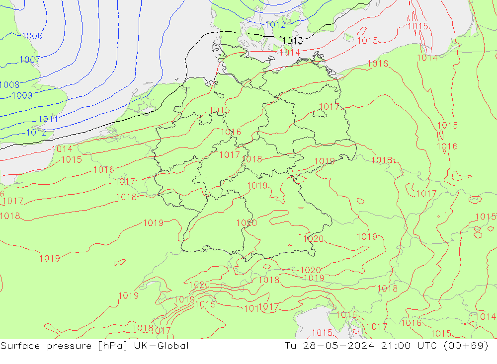 Presión superficial UK-Global mar 28.05.2024 21 UTC