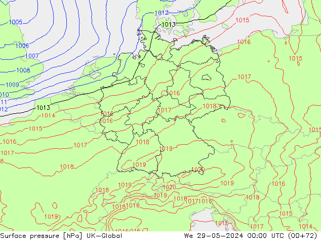 Surface pressure UK-Global We 29.05.2024 00 UTC