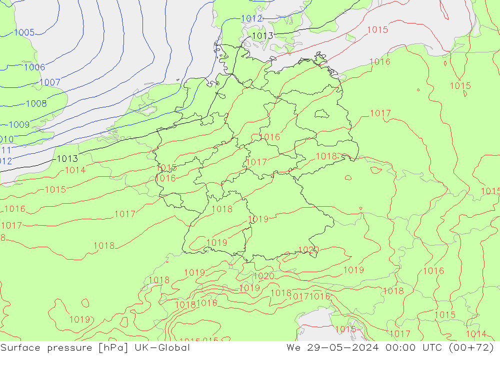 pressão do solo UK-Global Qua 29.05.2024 00 UTC