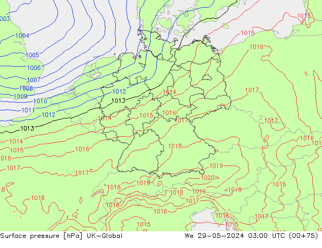 pression de l'air UK-Global mer 29.05.2024 03 UTC