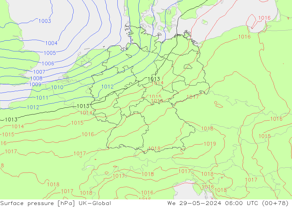 pressão do solo UK-Global Qua 29.05.2024 06 UTC