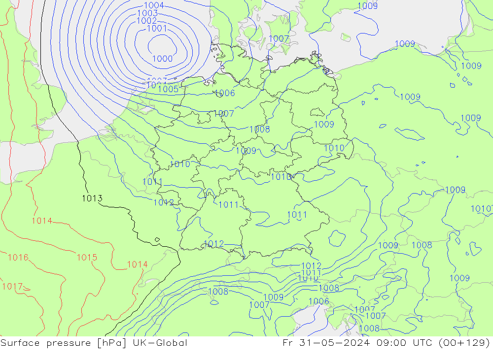 Luchtdruk (Grond) UK-Global vr 31.05.2024 09 UTC