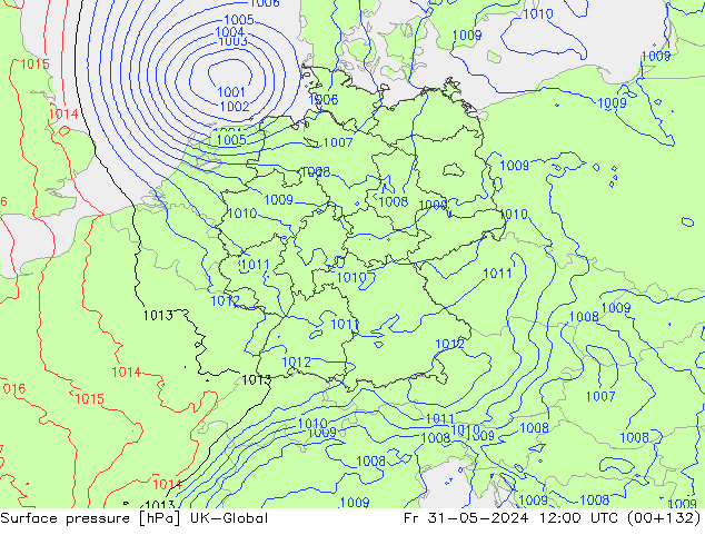 Presión superficial UK-Global vie 31.05.2024 12 UTC