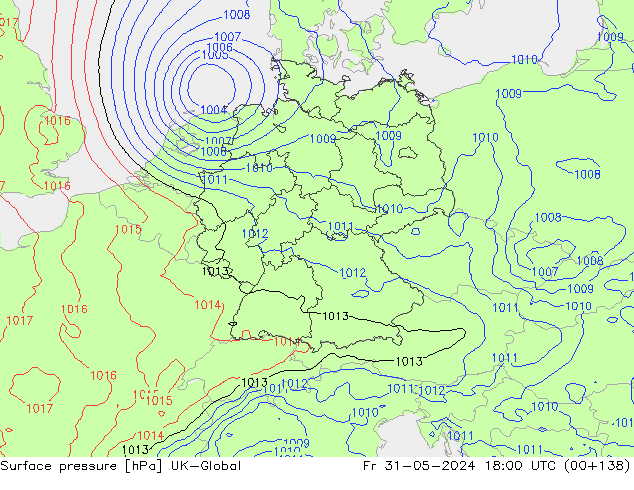 Pressione al suolo UK-Global ven 31.05.2024 18 UTC