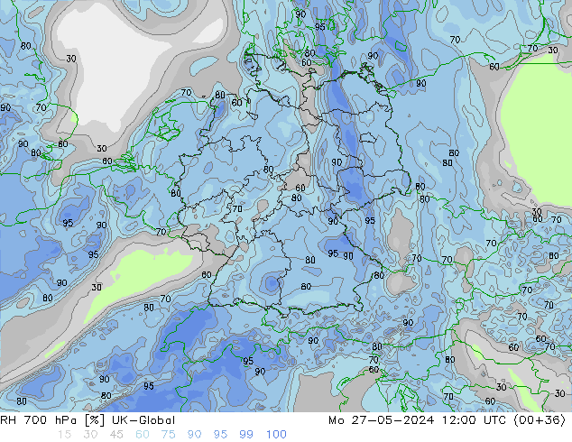 RH 700 гПа UK-Global пн 27.05.2024 12 UTC