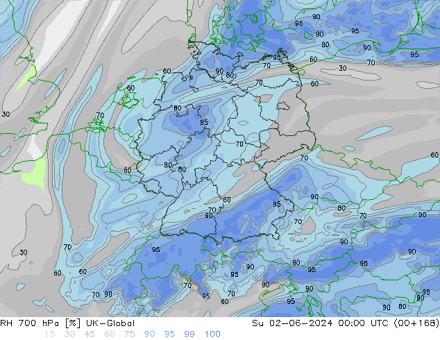 RH 700 hPa UK-Global Su 02.06.2024 00 UTC