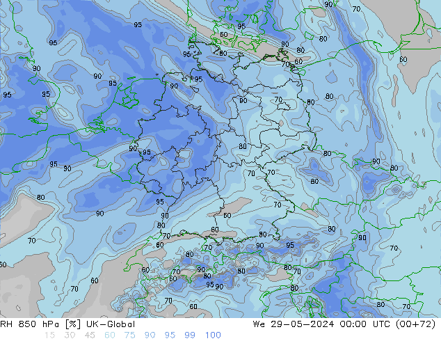 RH 850 hPa UK-Global  29.05.2024 00 UTC