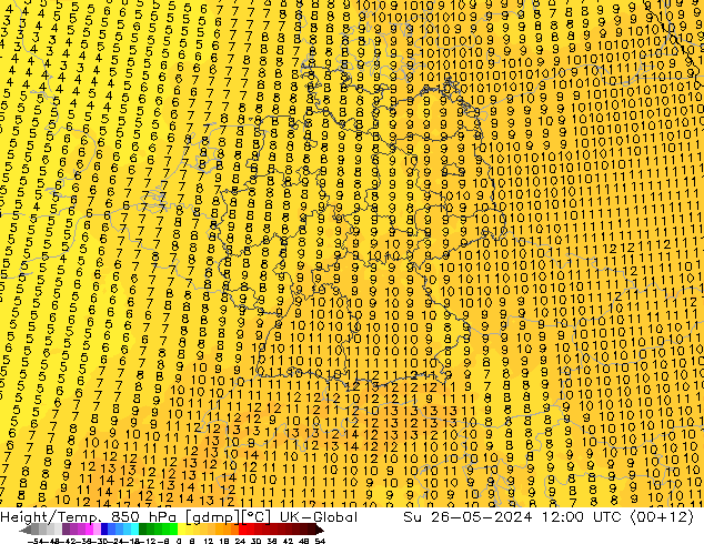 Height/Temp. 850 hPa UK-Global Su 26.05.2024 12 UTC