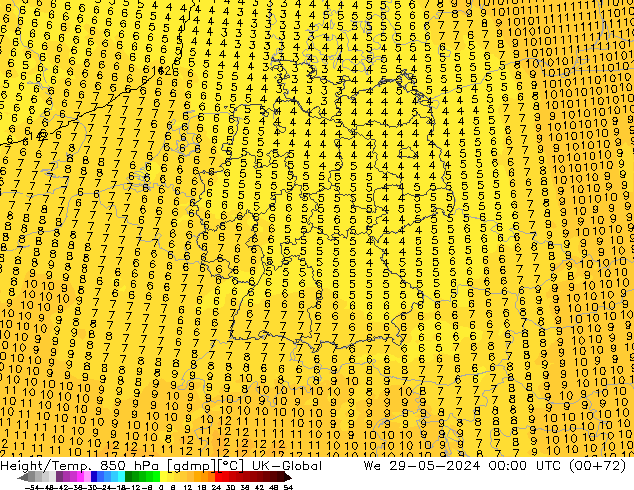 Height/Temp. 850 hPa UK-Global  29.05.2024 00 UTC