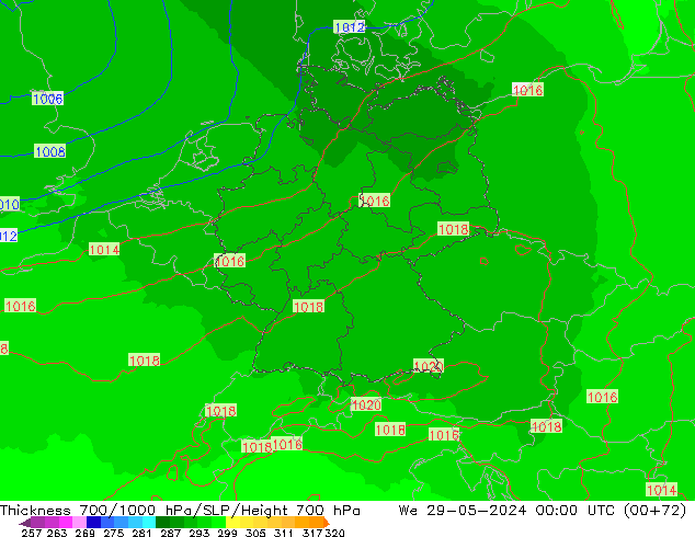 Thck 700-1000 hPa UK-Global We 29.05.2024 00 UTC