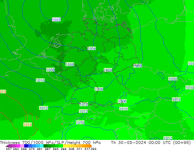 700-1000 hPa Kalınlığı UK-Global Per 30.05.2024 00 UTC