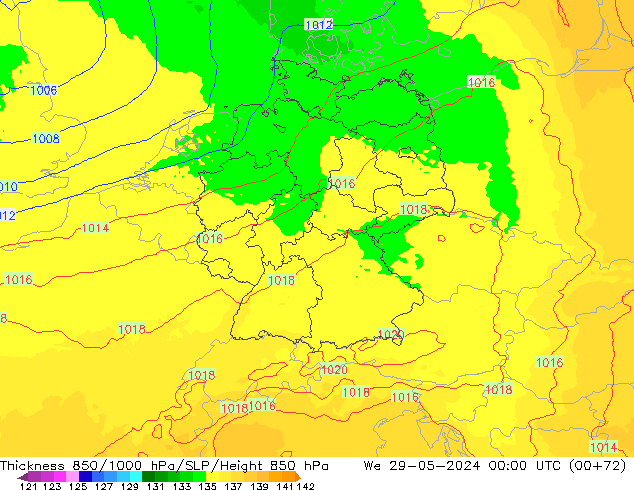 Thck 850-1000 hPa UK-Global St 29.05.2024 00 UTC
