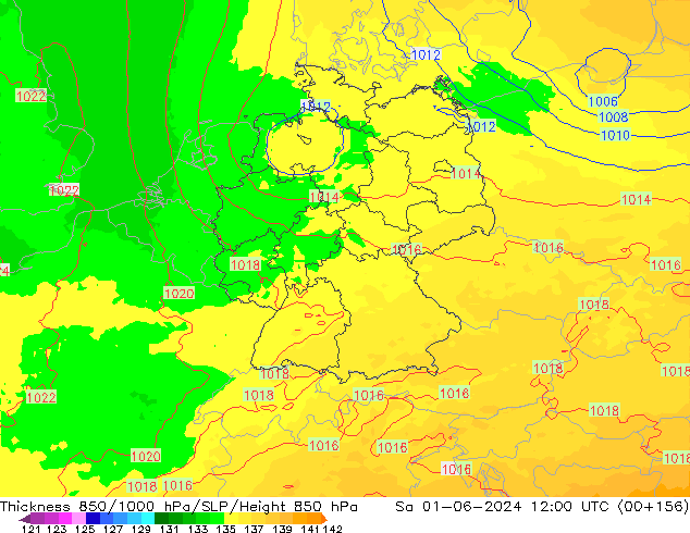 Dikte 850-1000 hPa UK-Global za 01.06.2024 12 UTC