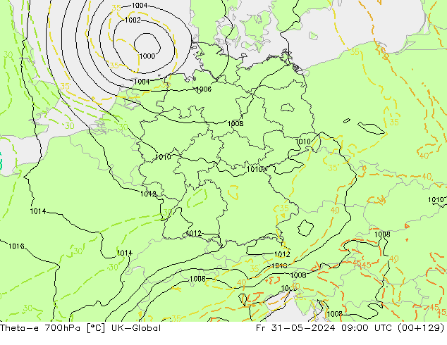 Theta-e 700hPa UK-Global vr 31.05.2024 09 UTC