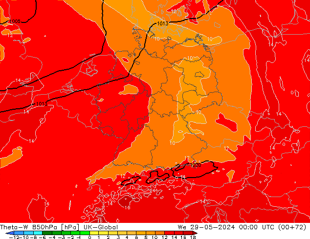 Theta-W 850hPa UK-Global  29.05.2024 00 UTC