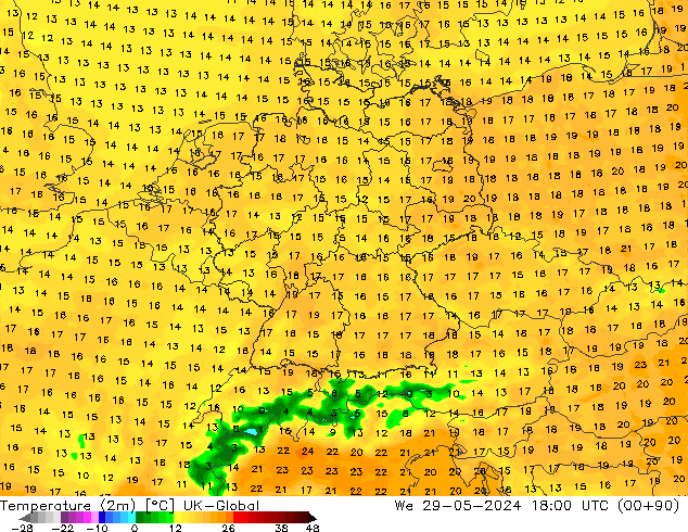 Temperature (2m) UK-Global We 29.05.2024 18 UTC