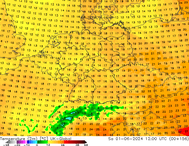 Temperature (2m) UK-Global Sa 01.06.2024 12 UTC