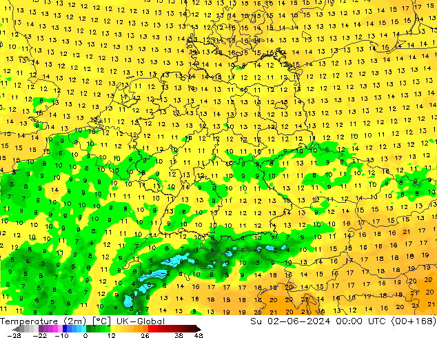 température (2m) UK-Global dim 02.06.2024 00 UTC